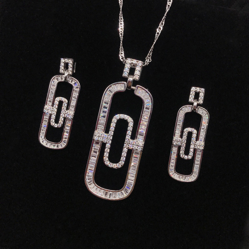 Handmade Lab Diamond Jewelry set 925 Sterling Silver Party Wedding Earrings Necklace For Women Bridal Jewelry Gift