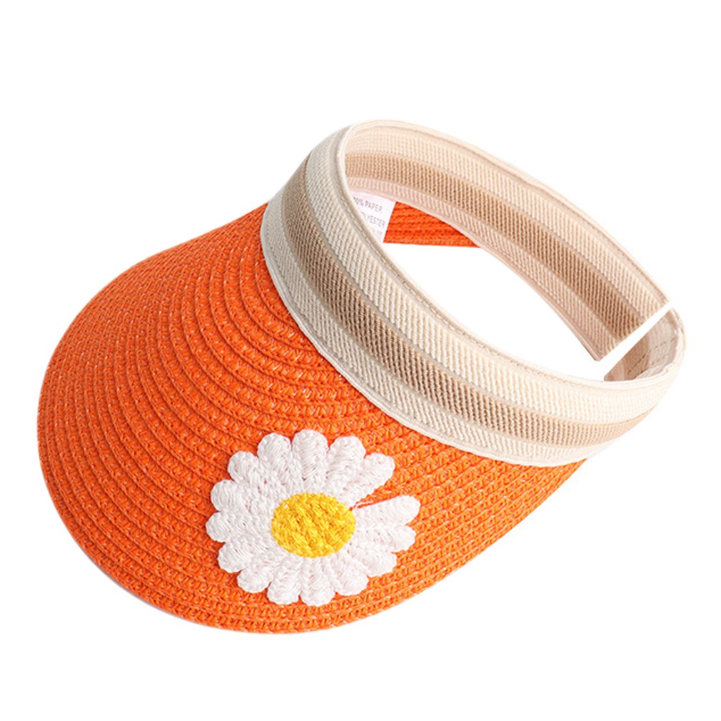 Women Girls Straw Visor Cap Outdoor Summer Beach Party Sun Hat UV Protection Fruit Flower Wide Brim