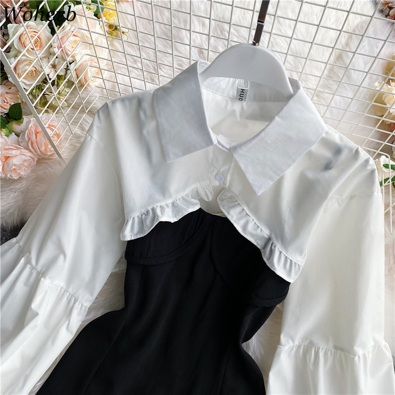Two Piece Outfits for Women Crop Tops Dress Fall Clothes Woman Korean Sexy Slim Fit Suit Femme Roupas 2 Set 4F778 210519