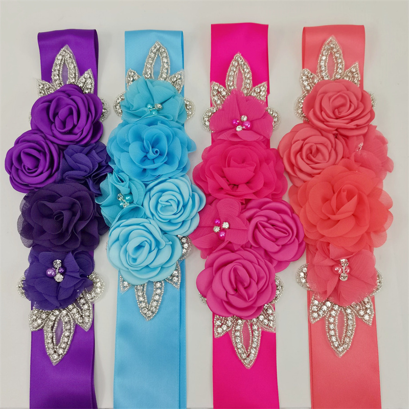 Wedding Sashes Favors Accessories Bridal Wedding Belts Satin Flower Rhinestone Dress Belt Woman Girl Ribbon Girdle