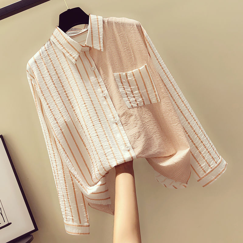 Autumn Fashion Women Long Sleeve Shirts All-matched Casual Striped Blouse Female Turn-down Collar loose Shirt Plus Size D484 210512