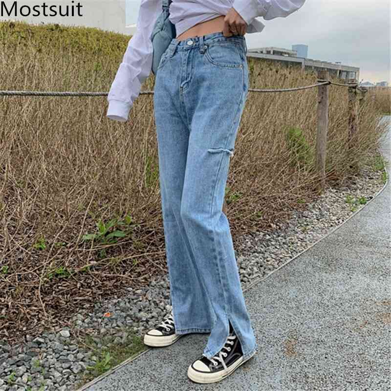 Autumn Blue Ripped High Waist Denim Jeans Pants Women Casual Fashion Full-length Splitting Straight Trousers Femme 210518
Autumn Blue Ripped High Waist Denim Jeans Pants Women Casual Fashion Full-length Splitting Straight Trousers Femme 210518