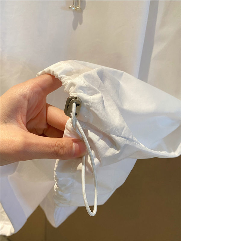 Nomikuma Blouse Women Korean Drawstring 3/4 Sleeve Shirt Causal O-neck Solid Blusas Mujer De Moda Verano Elegantes 6G816 210427