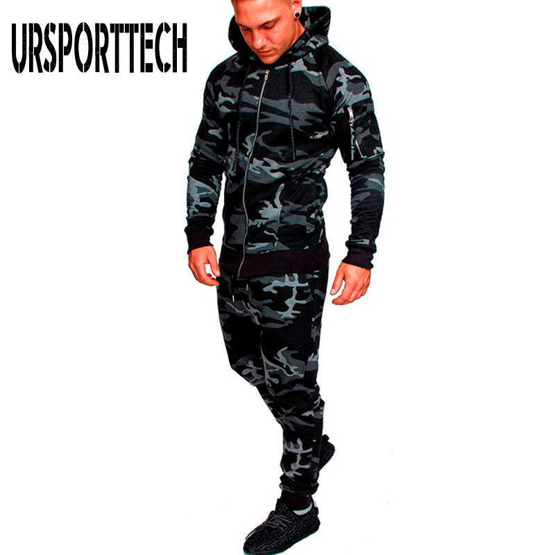 Camo Tracksuit Men Set Spring Autumn Sweat Suit Set Mens Sporting Clothing Hoodie and Sweatpants 2 Pieces Jogger Outfit 210528