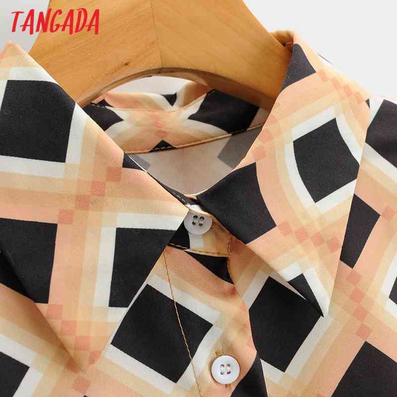Women Office Lady Plaid Print Shirt Turn Down Collar Long Sleeve Chic Female Tops Blusas 1F182 210416