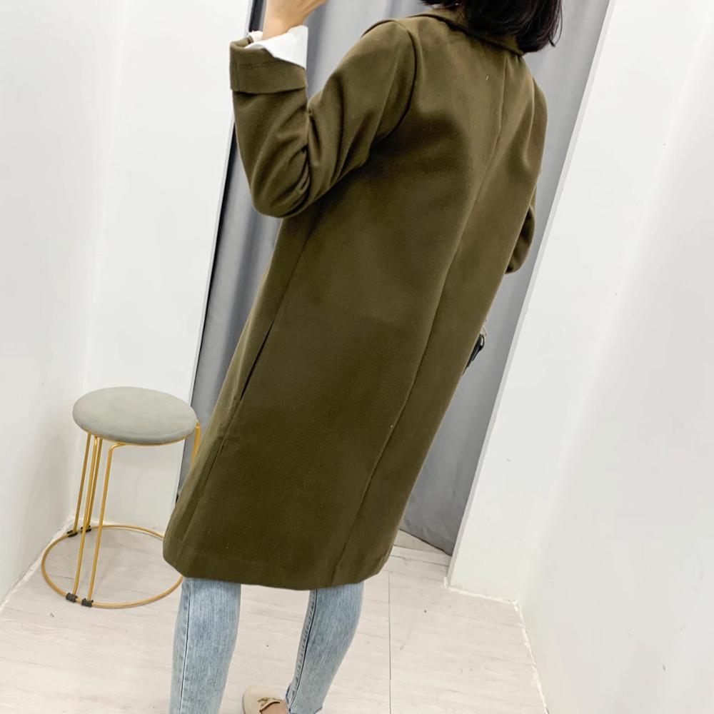 Winter Woolen Blends Mid Long Coat Women NO buttons Sleeve OL Trench Slim fit Outerwear 210429
