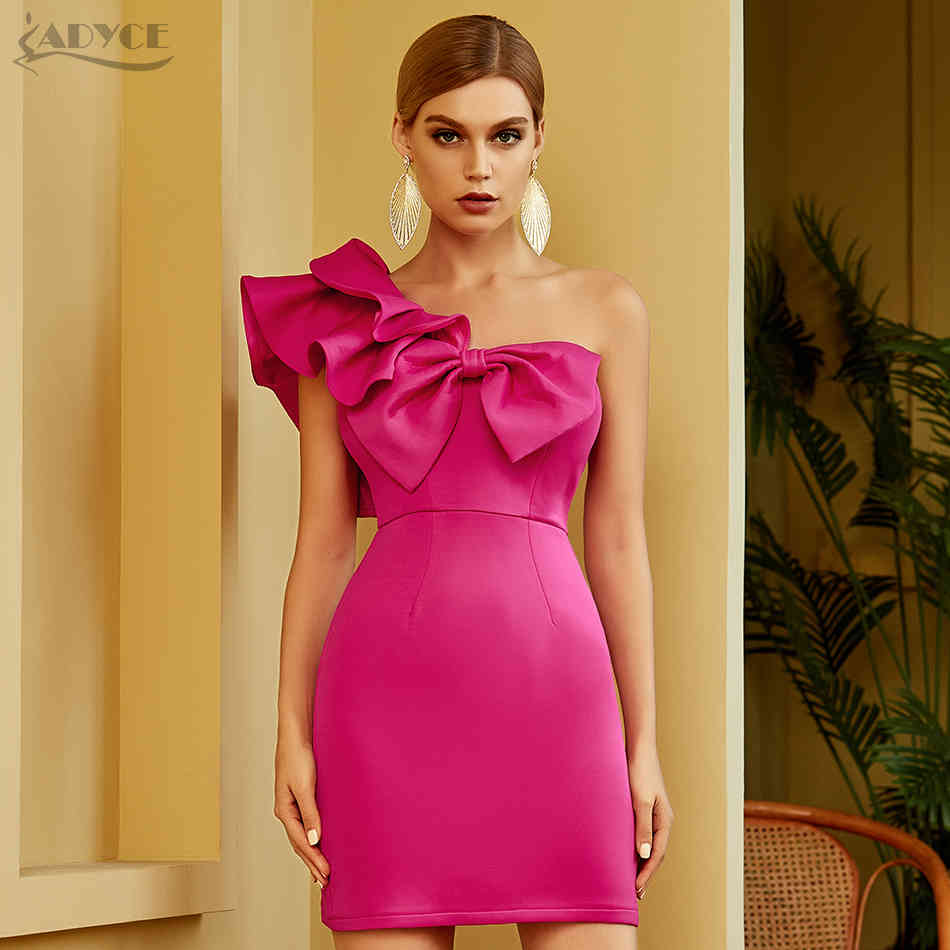 Summer Women Fashion One Shoulder Ruffle Dress Sexy Sleeveless Bow Mini Club Celebrity Runway Party Vestido 210423