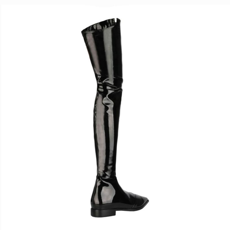 Boots OEING Fashion Womens Over Knee High Back Zip Low Heel Pointed Toe Genuine Leather Shoes 5Colors Plus Size