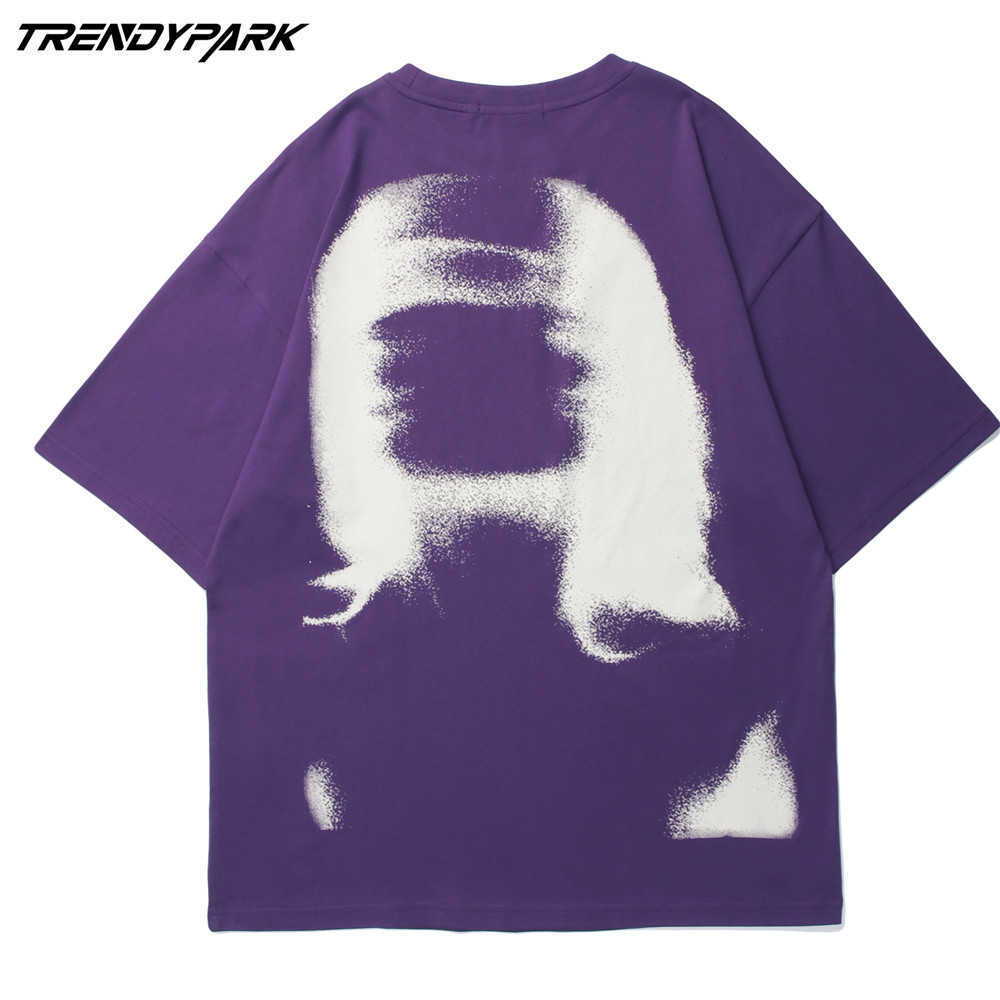 Men's T-shirt Summer Short Sleeve Goth Shadow Printed Oversized Cotton Casual Harajuku Streetwear Top Tshirts Clothing 210601