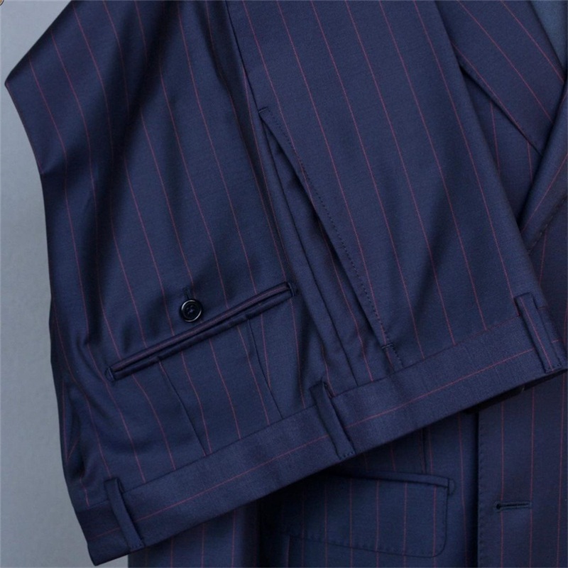 Two Piece Handsome Men Suits Wedding Tuxedos Pinstripe Designer Cotton Groom Suit Customized Tuxedo Fit Party Wear Formal Jacket+Pant