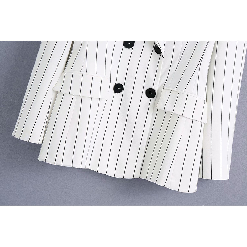 Women Two Pieces Set Striped Blazer and Loose Trousers Suit Fashion Casual Chic Lady Outfits 210517