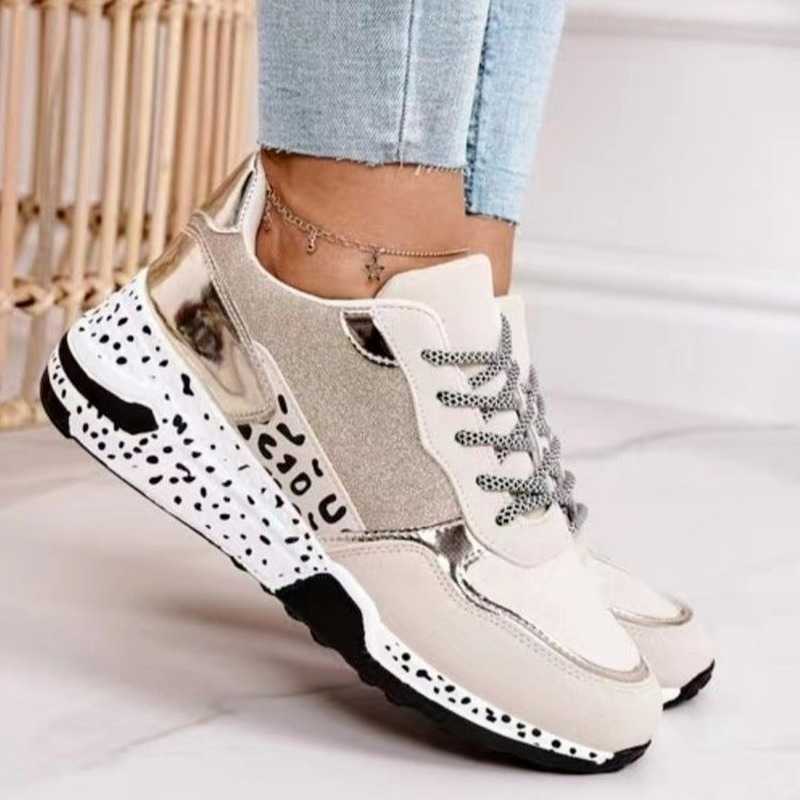 Women Sneakers 2021 Leopard Print Lace-up Women's Vulcanize Shoes Platform Sports Ladies Sneakers Breathable Plus Women Shoes Y0907