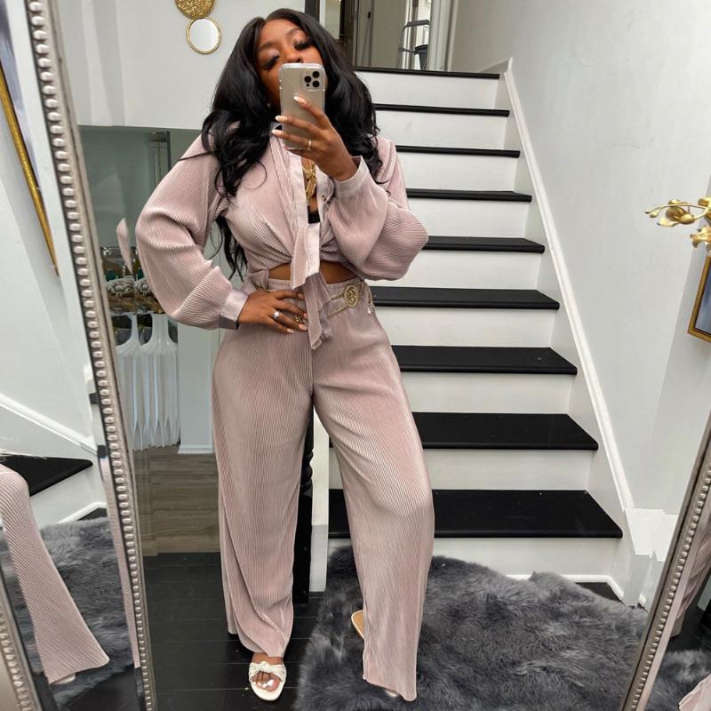 Women' Two Piece Pants Elastic Hight Ribbed Knitted Pant Suit Outfits Turn Down Collar Long Sleeve Shirt And Loose Straight, Black
Women' Two Piece Pants Elastic Hight Ribbed Knitted Pant Suit Outfits Turn Down Collar Long Sleeve Shirt And Loose Straight, Black