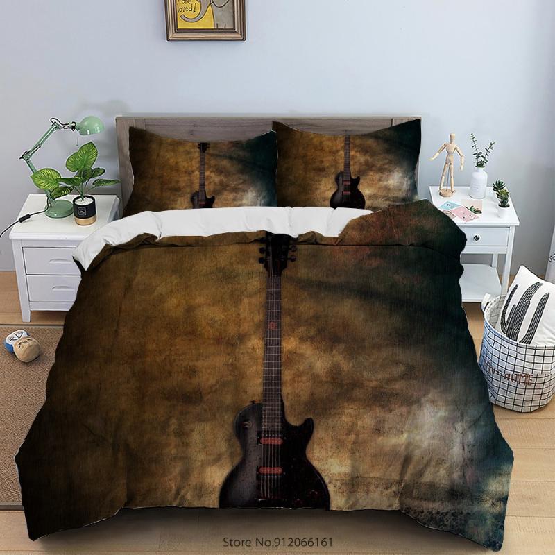 Bedding Sets 2/3Pcs Colorful Guitar Duvet Cover Musical Instrument Set 3D Print For Bedroom Bed Quilt Bedspreads Double