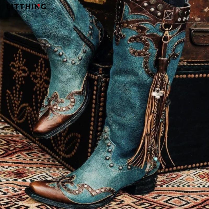 Boots LITTHING Boho Women Knee High Fashion Chaussure Booties Mid Heels Vintage PU Leather Retro Tassels Shoes, Picture
Boots LITTHING Boho Women Knee High Fashion Chaussure Booties Mid Heels Vintage PU Leather Retro Tassels Shoes, Picture
