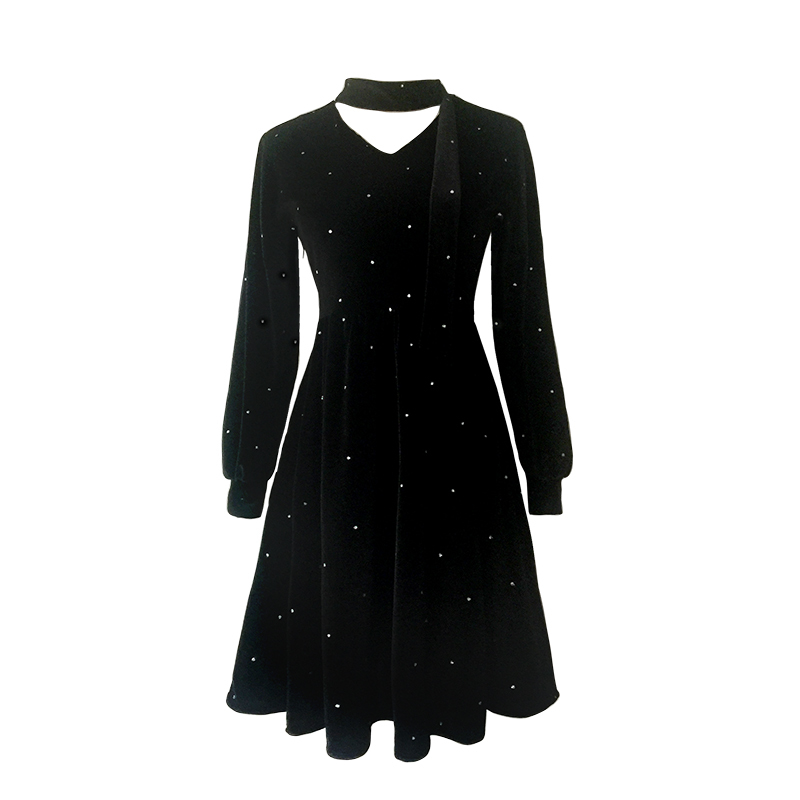 Autumn Velvet Spring Girls Female Vintage Dress Long Sleeve Oversize Women Dresses Black sexy Boho Robe Vestido 210417Z