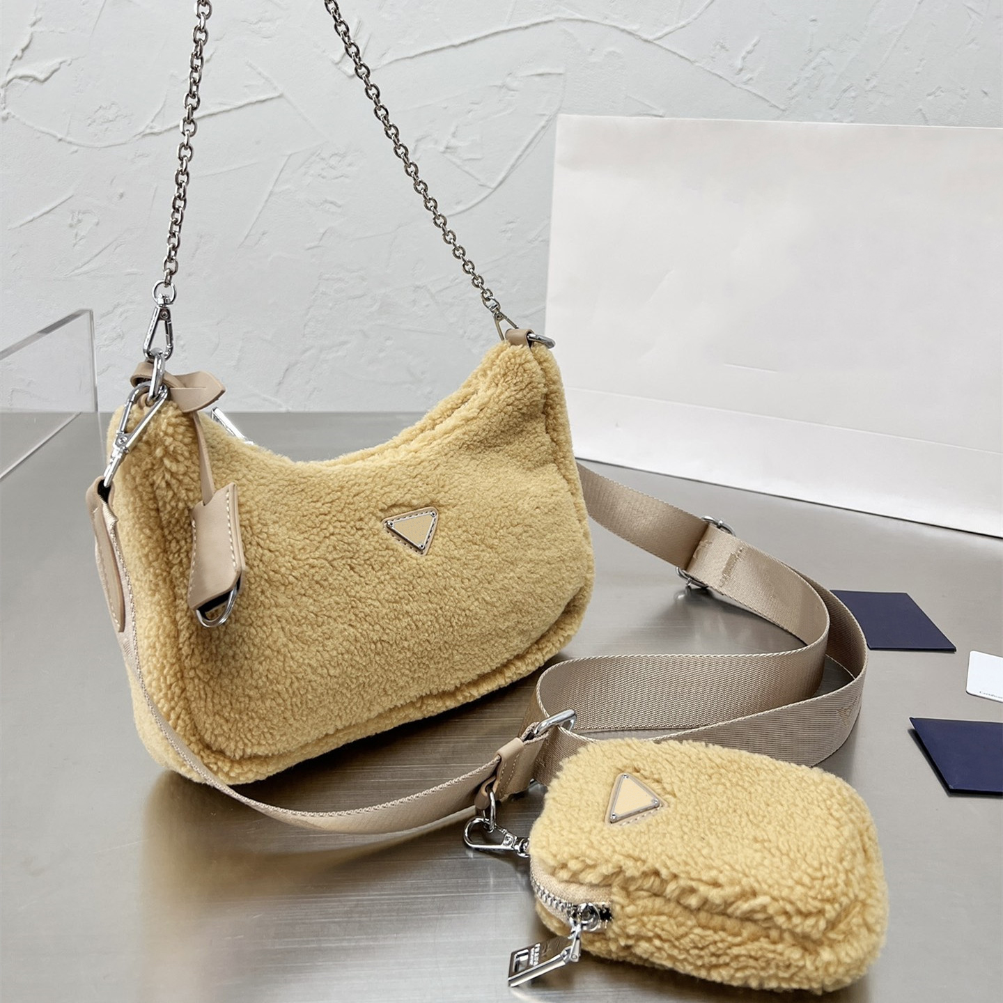 fashion bag handbag cross body high quality shoulder bags woolen material three-in-one underarm bag, White
fashion bag handbag cross body high quality shoulder bags woolen material three-in-one underarm bag, White