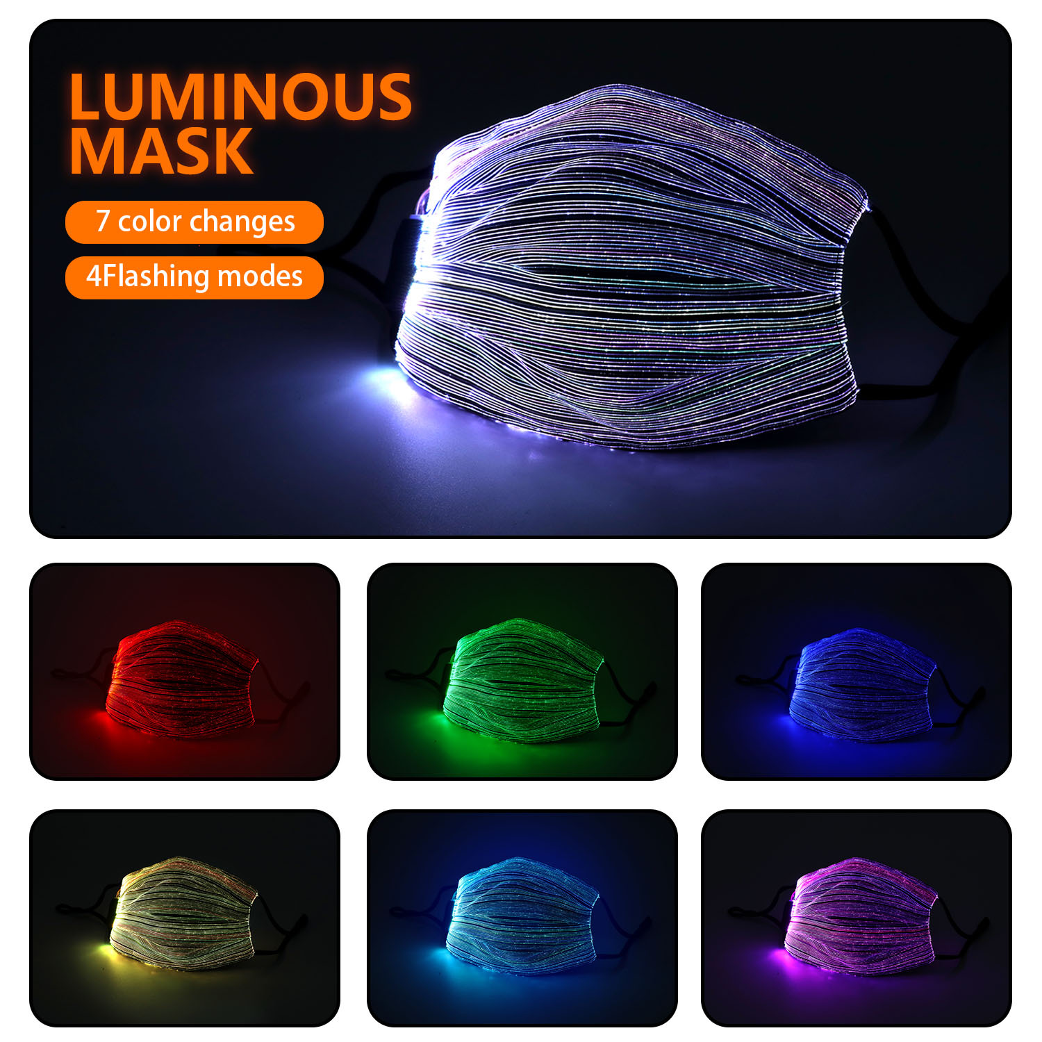 2021 high-quality hot-selling multi-color LED luminous masks, el panel masks for parties, Halloween and festivals
2021 high-quality hot-selling multi-color LED luminous masks, el panel masks for parties, Halloween and festivals