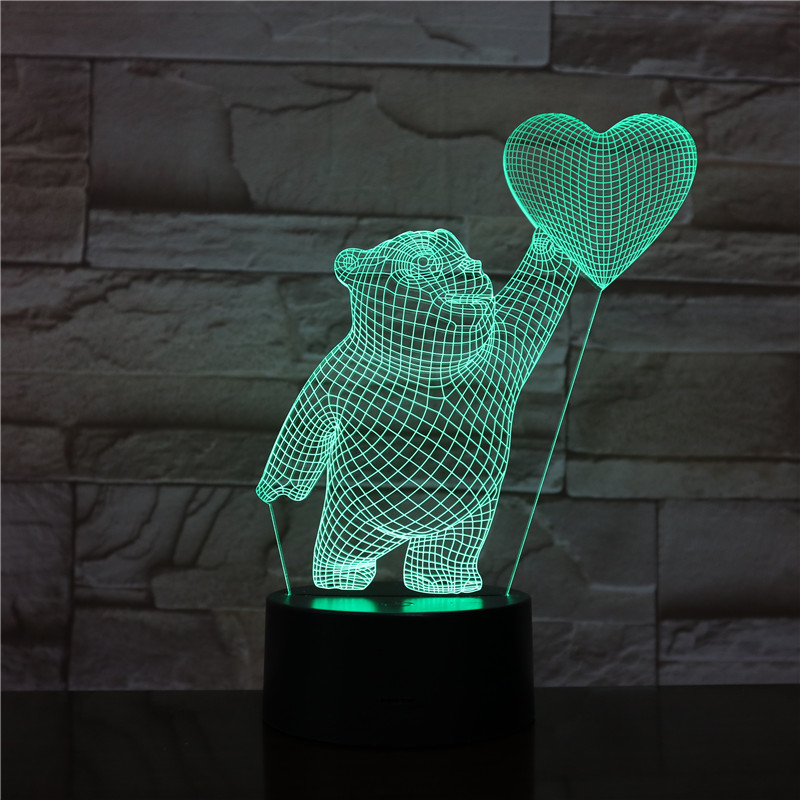 Bluetooth Night Light 3D LED Lamp Lighting with RGB Change Color Teddy Heart Bear Table Love Nightlight Novelty Gift on Mother's Day