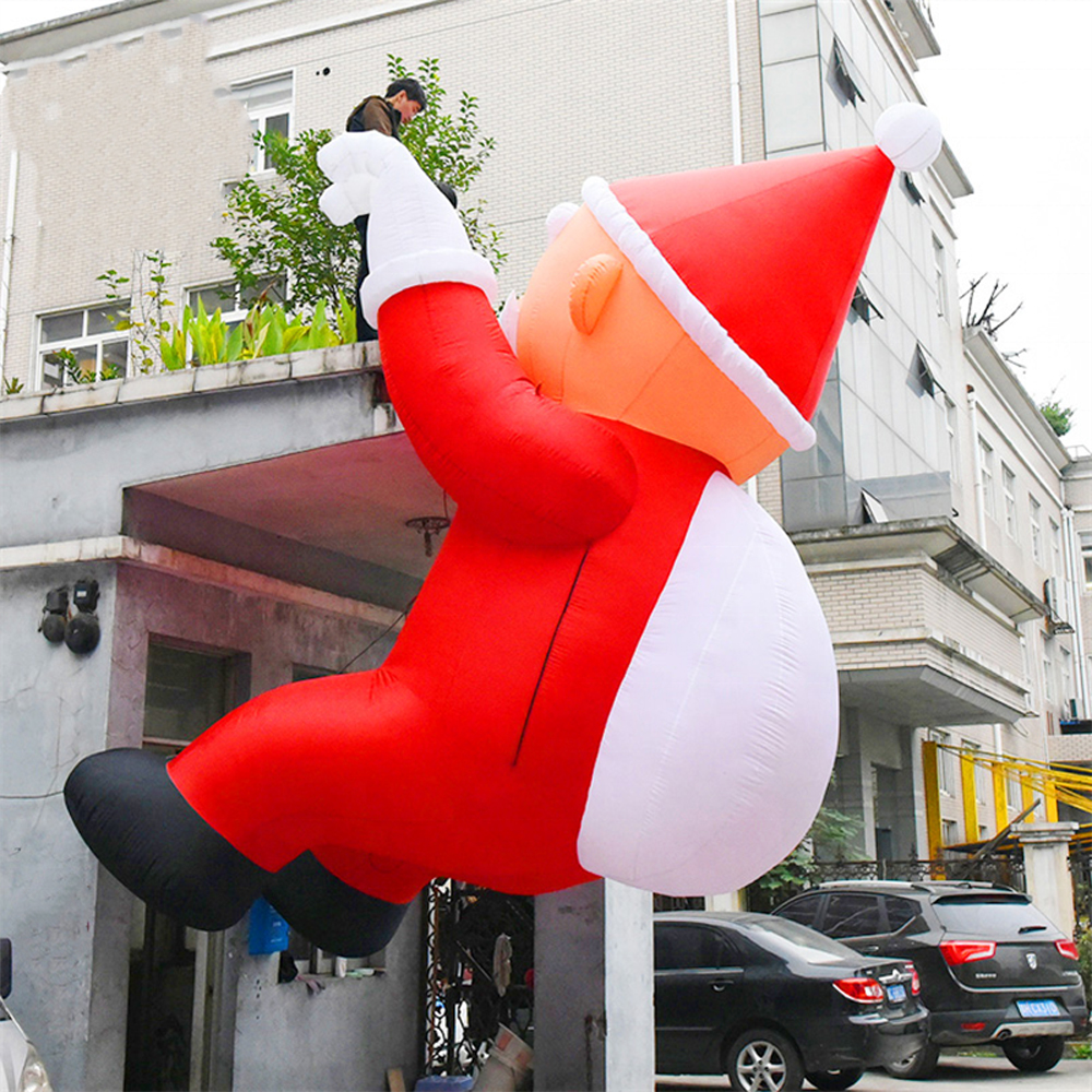 Custom Building Inflatable Climbing Santa With Gifts Mall Lighting Father Santas Claus For Christmas