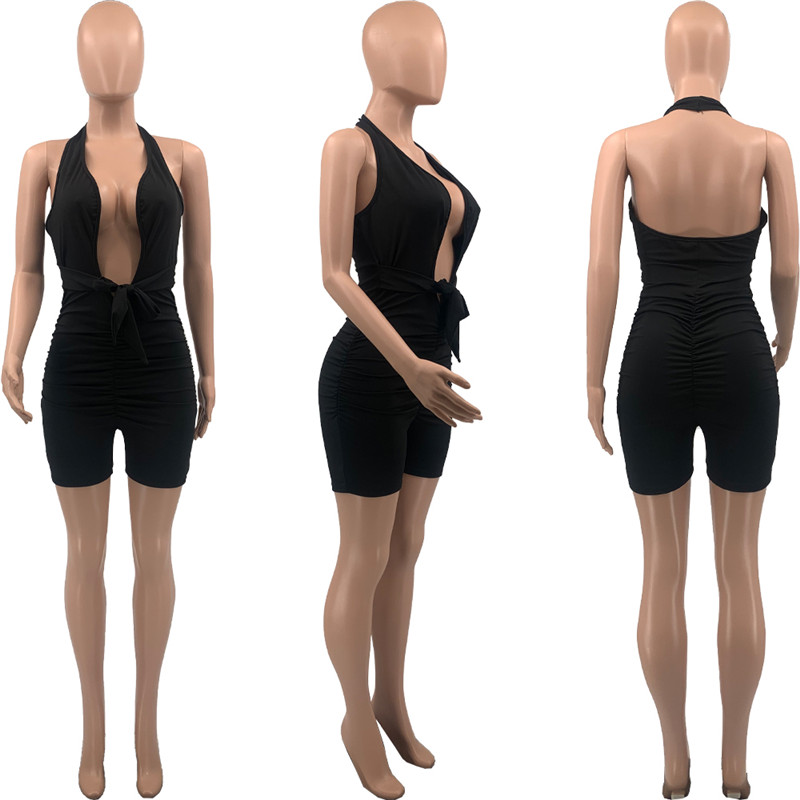 Wholesale Backless Jumpsuits Women Bodycon Romers Sexy V Neck Sleeveless Playsuits Casual Solid Overalls Club Wear Bulk 6972