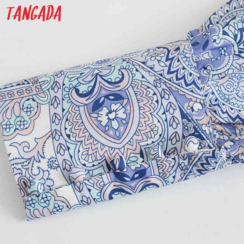 Women Retro Print Crop Chiffon Shirt Summer Blouse Long Sleeve Chic Female Tops 4N09 210416