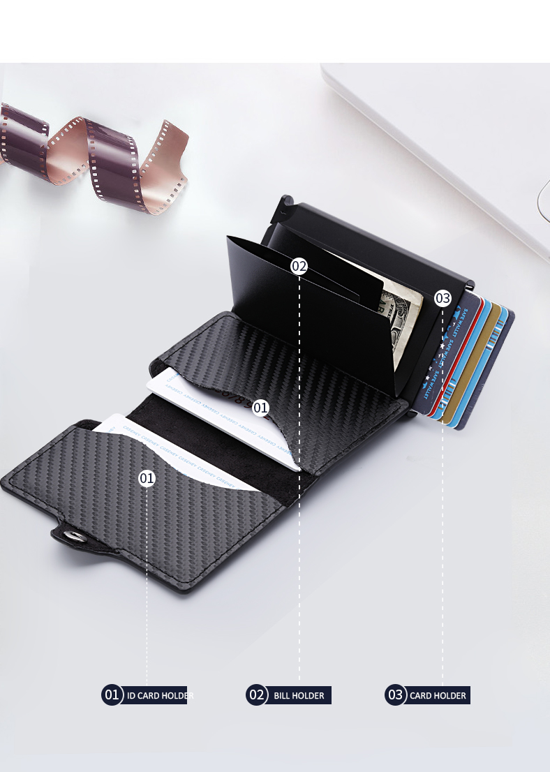 Men Rfid Blocking Carbon Fibe Slim Automatic Pasjes Houder Wallets