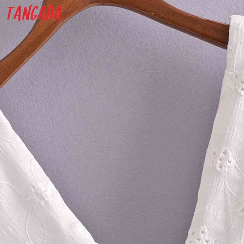 Women White Cotton Embroidery Romantic Dress Puff Short Sleeve Backless Females Midi Dresses Vestidos 3H271 210416
