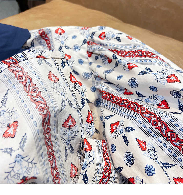 Girls' long-sleeved shirt spring children's clothing little girl retro floral kids clothes 210702