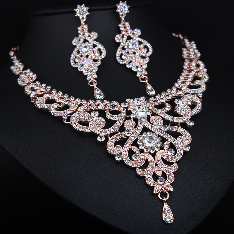 Wedding Jewelry Set Rhinestone Crystal Necklace Choker and Drop Earrings Accessories For Women Bridal Luxury Party Gift Z260313