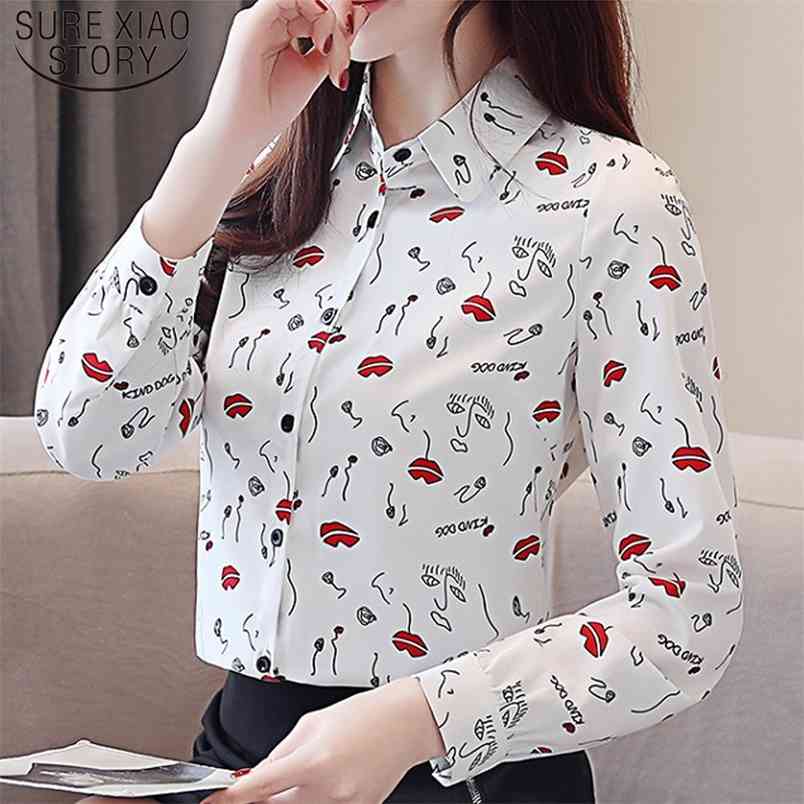 Blusas Mujer De Moda Fashion Print Korean Long Sleeve clothes Women Tops and Blouses Button Ladies Shirts Slim 8338 50 210506