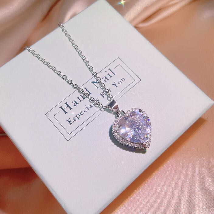 Choucong Brand Wedding Jewelry Set 925 Sterling Silver Luxury Sweet Cute Heart Pendant Pear Cut White Topaz CZ Eternity Diamond Stud Earring Women Bri