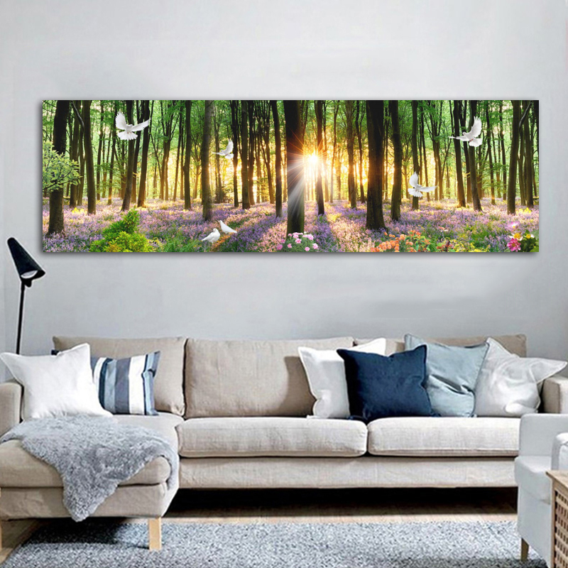 Green Tree Posters Forest Sunshine Canvas Prints Modern Wall Art for Living Room Home Decor HD Pictures Landscape Bed Painting