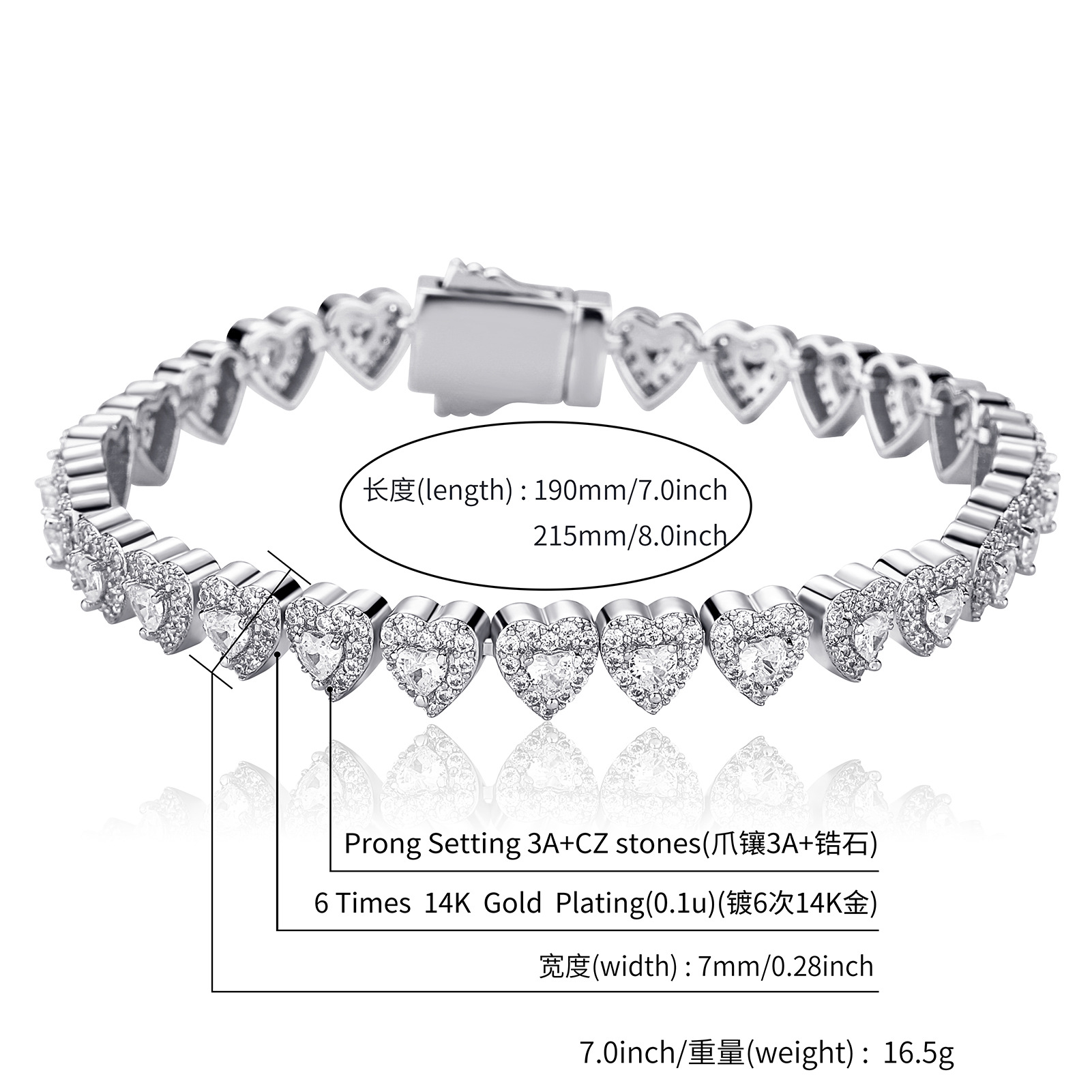 7mm Love Shape Tennis Chain Bracelet Necklace Full Diamond Bling Iced Out Chains Charms Hip Hop Rock Miami Street Rapper Jewelry Set Gifts for Men and
