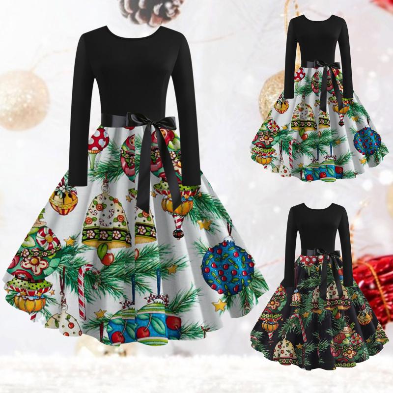 Casual Dresses Women Dress Vintage Christmas Jingle Bell Print Crewneck Self Lace-Up Waist Long Sleeve Prom Cocktail Party, Black
Casual Dresses Women Dress Vintage Christmas Jingle Bell Print Crewneck Self Lace-Up Waist Long Sleeve Prom Cocktail Party, Black