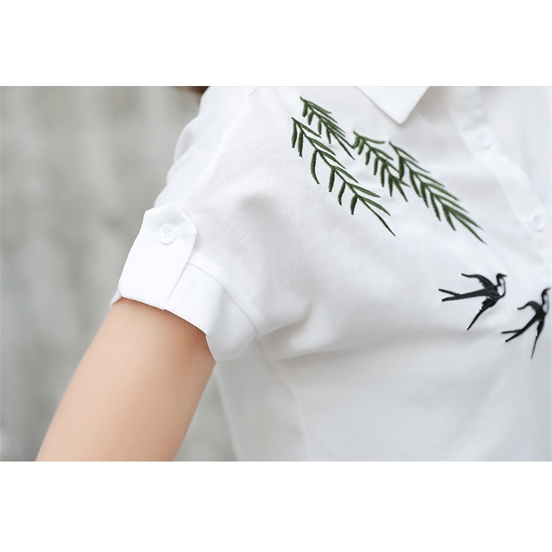 summer short sleeve OL shirt women blouse fashion plus size tops embroidery white 's clothing blusas D866 30 210506