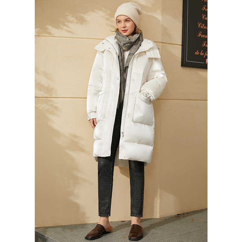 Minimalism Winter Coat Women Fashion 90%White Duck Down 's Jacket Causal Solid Hooded 12040619 210527