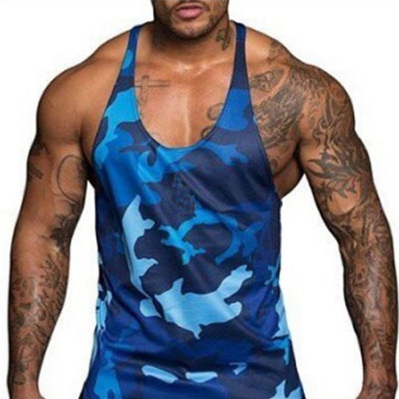 Gym Men Bodybuilding Camo Sleeveless Single Tank Top Muscle Stringer Athletic Fitness Vest Tops Summer Clothes vest 210515