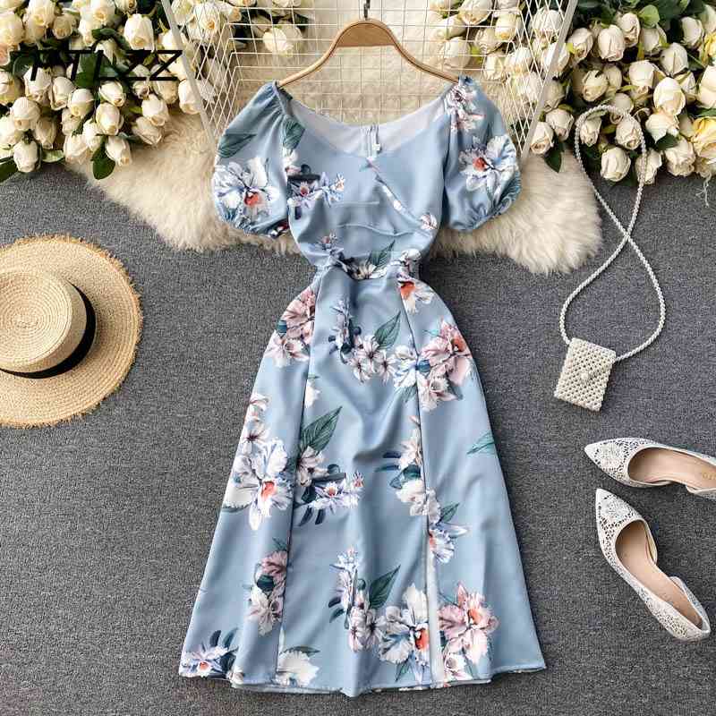 Women Elegant Office Dress Summer Sexy V Neck Sweet Puff Sleeve Vintage Floral Dresses Ladies Boho Long Robe Vestidos De Mujer 210602, Dark blue
Women Elegant Office Dress Summer Sexy V Neck Sweet Puff Sleeve Vintage Floral Dresses Ladies Boho Long Robe Vestidos De Mujer 210602, Dark blue