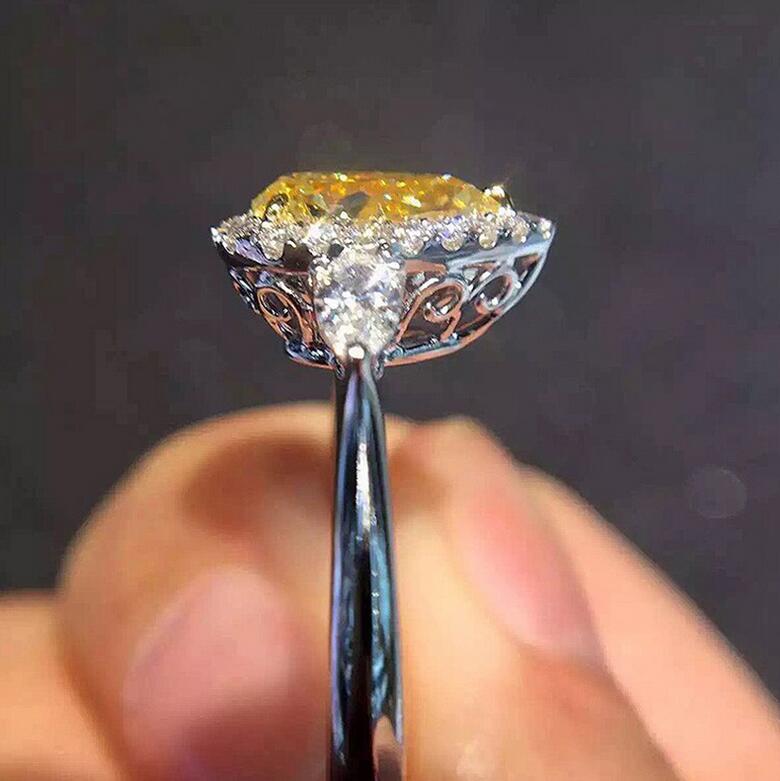 Choucong Brand Wedding Rings Simple Fashion jewelry 925 Silver Fill Pear Cut Yellow 3A Cubic Zircon CZ Diamond Eternity Women Engagement Band Ring For