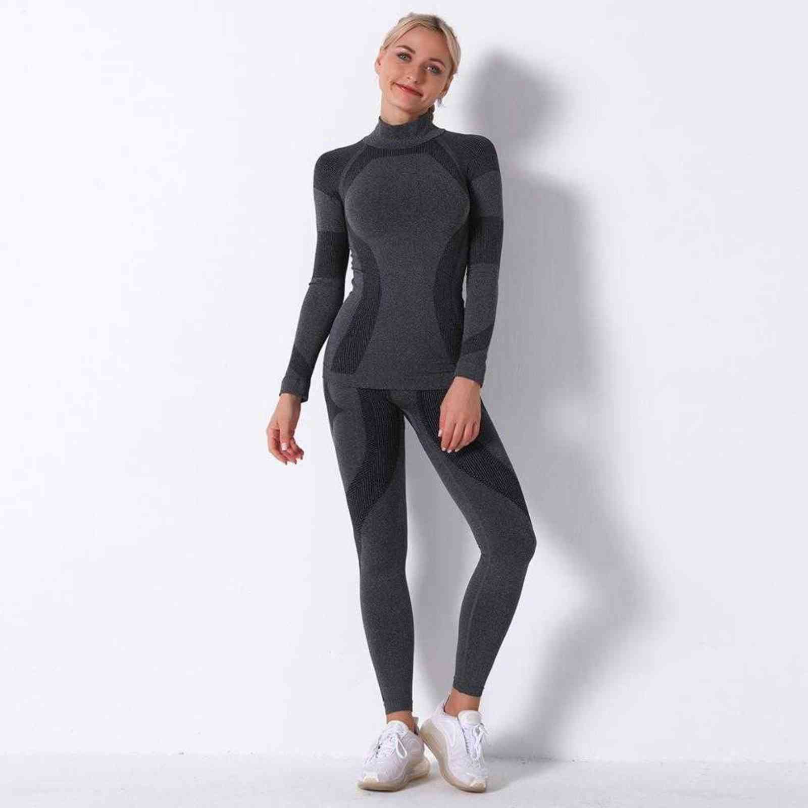 Women Thermal Underwear Suit Spring Autumn Winter Quick Dry Thermo Turtleneck Underwear Sets Female Fitness Knitted Long Johns 211105