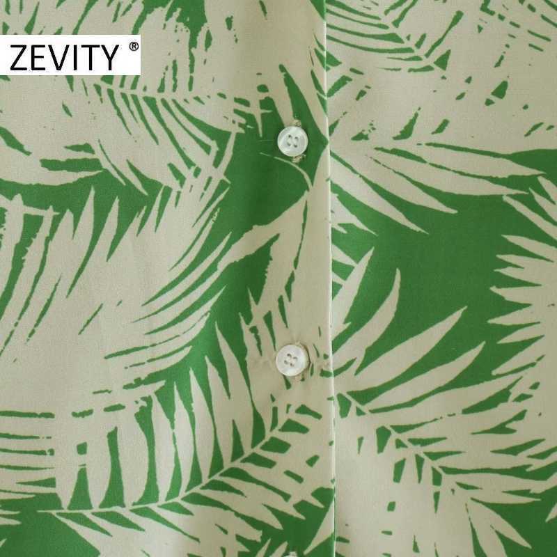 ZEVITY women vintage v neck leaves print casual smock blouse shirt women long sleeve breasted chic femininas blusas tops LS7246 210603