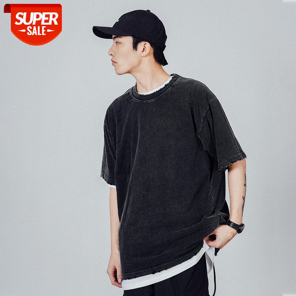 Solid color ripped short-sleeved T-shirt men's washed and worn half-sleeved street loose round neck five-point sleeves #vk5f, White;black
Solid color ripped short-sleeved T-shirt men's washed and worn half-sleeved street loose round neck five-point sleeves #vk5f, White;black