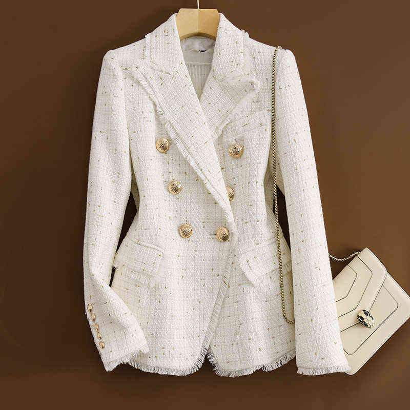Temperament Ladies Jacket Tweed Suit Jacket Double-breasted High-quality Slim Suit Is Thin And Jacket Women 211104