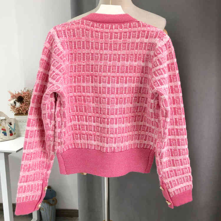 Spring Autumn Elegant Women Pink O-Neck Knitted Cardigans Single-Breasted Slim Chic Sweater Female Tops 210519