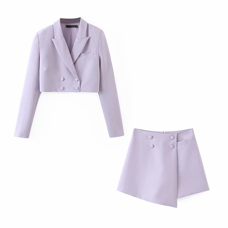 Spring Arrivals Solid Color Long Sleeve Double Breasted Short Suit High Waist Irregular Skirt Two Piece MZ460 210525, Purple
Spring Arrivals Solid Color Long Sleeve Double Breasted Short Suit High Waist Irregular Skirt Two Piece MZ460 210525, Purple