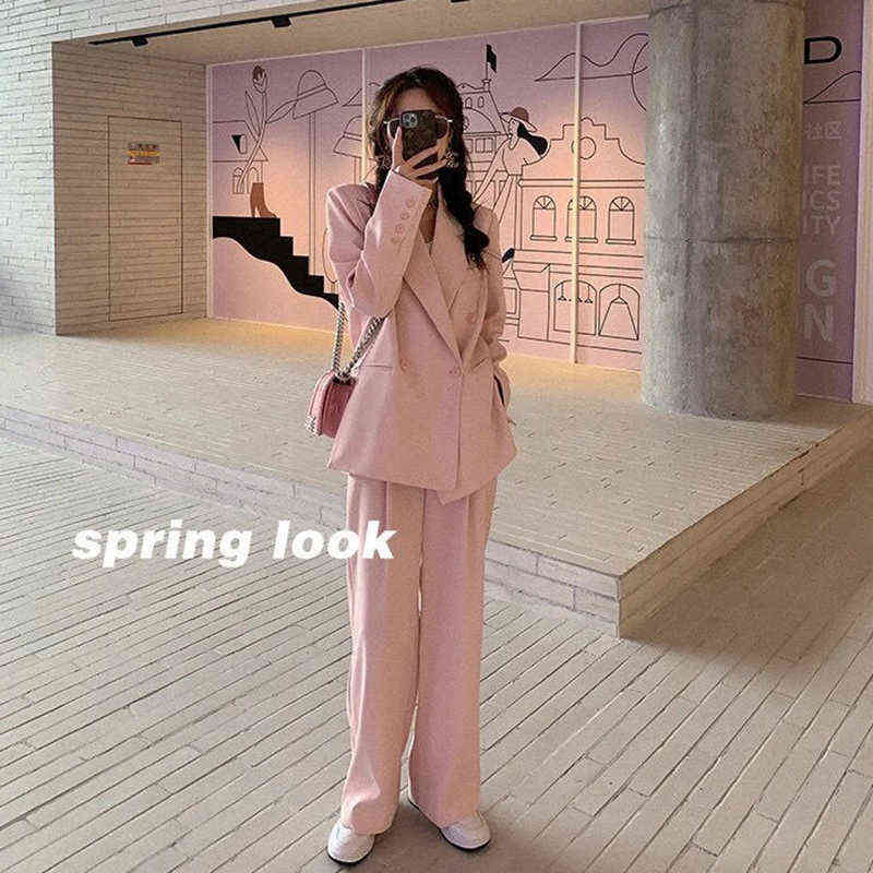 Bella Women Office White Suit Two-Piece Pantsuit Elegant Blazer Female Set Casual Loose Pants Jacket Work Clothes 211105