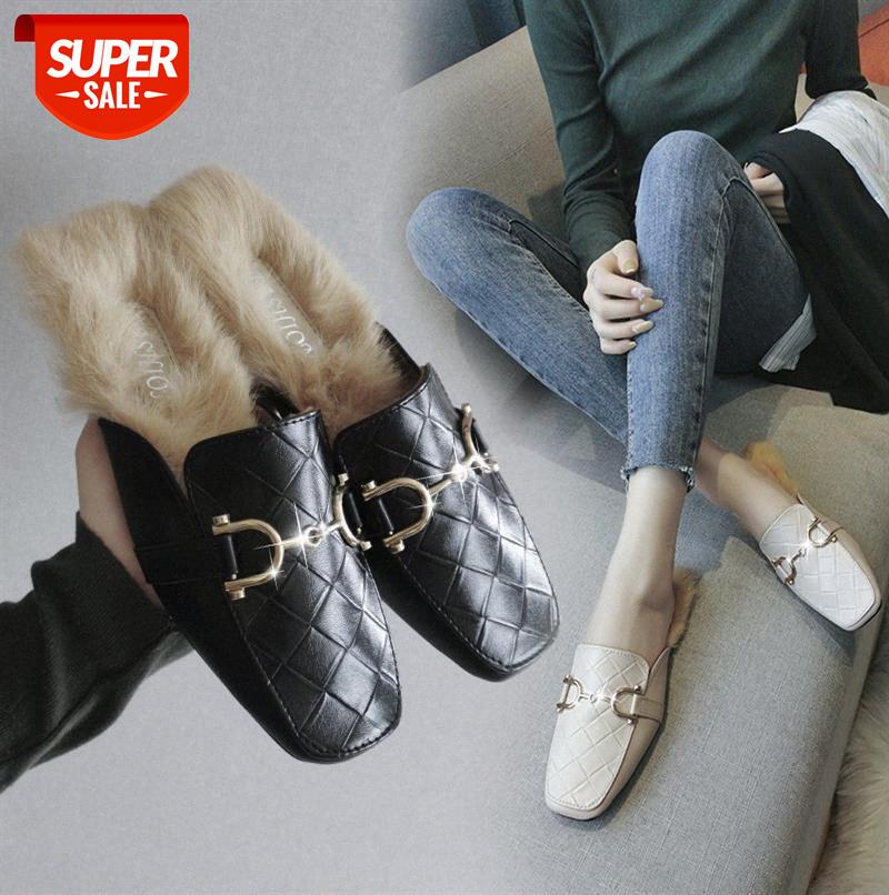Hairy slippers for women's outer wear, metal buckle, half-toe, lazy flat mules #gX4D, Black
Hairy slippers for women's outer wear, metal buckle, half-toe, lazy flat mules #gX4D, Black