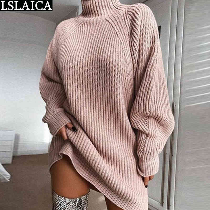 Dress Women Elegant Solid Color Rib Knitted Long Sleeve Turtleneck Womens es Autumn Winter Mini Casual Fashion 210515