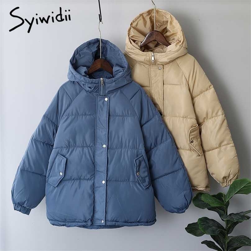 Syiwidii Women's Autumn Jacket Winter Coat with A Hood Korean Fashion Oversized Streetwear Khaki Parka Elegant Outerwear 211013